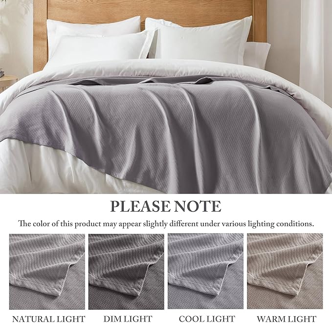 Madison Park Liquid Cotton Luxury Blanket Premium Soft Cozy 100% Ring Spun Cotton For Bed , Couch or Sofa, Full/Queen, Gray