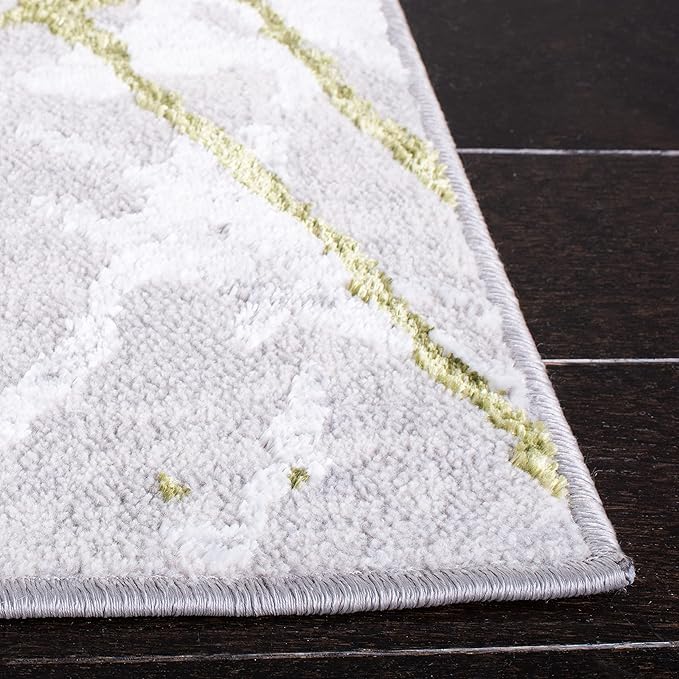 SAFAVIEH Amelia Collection Runner Rug - 2' x 12', Grey & Green, Modern Abstract Design, Non-Shedding & Easy Care, Ideal for High Traffic Areas in Living Room, Bedroom (ALA293J)