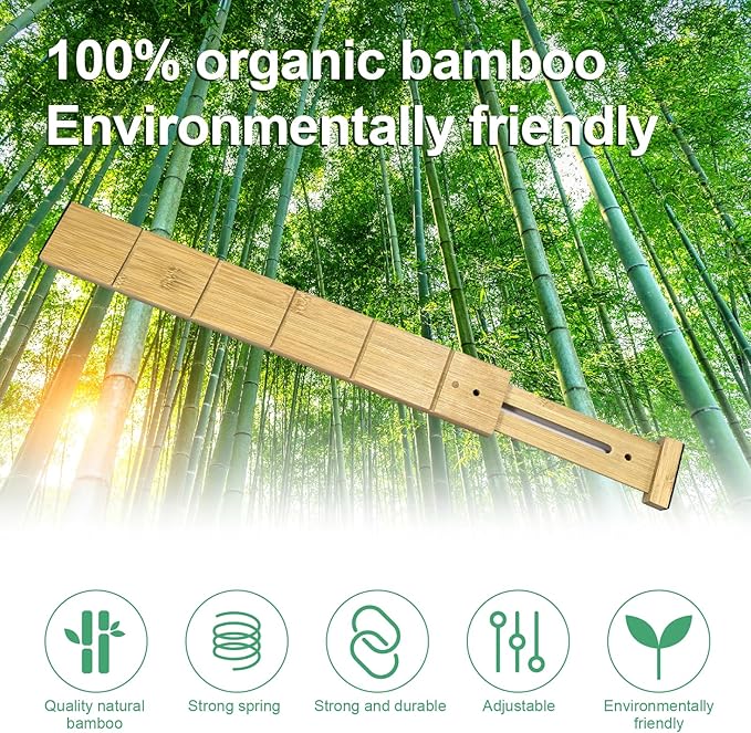 4 Pack Bamboo Drawer Dividers with Inserts and Labels – Adjustable Kitchen Drawer Organizers, Expandable Storage Solutions for Home, Office, Dressers (17-22 Inches)