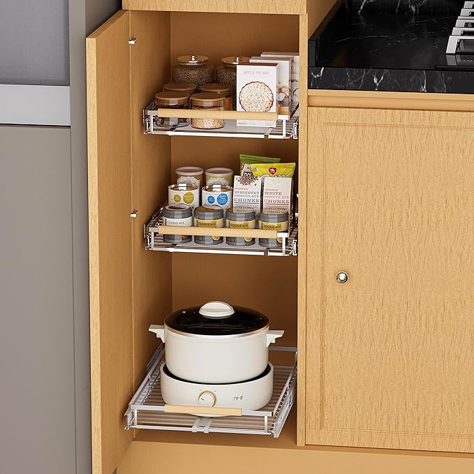 SANNO Pull Out Cabinet Organizer, Heavy Duty Steel Metal cabinet drawers slide out, Expandable Slide Out Shelves Requires At Least 23.1 to 39.9" W Cabinet Opening