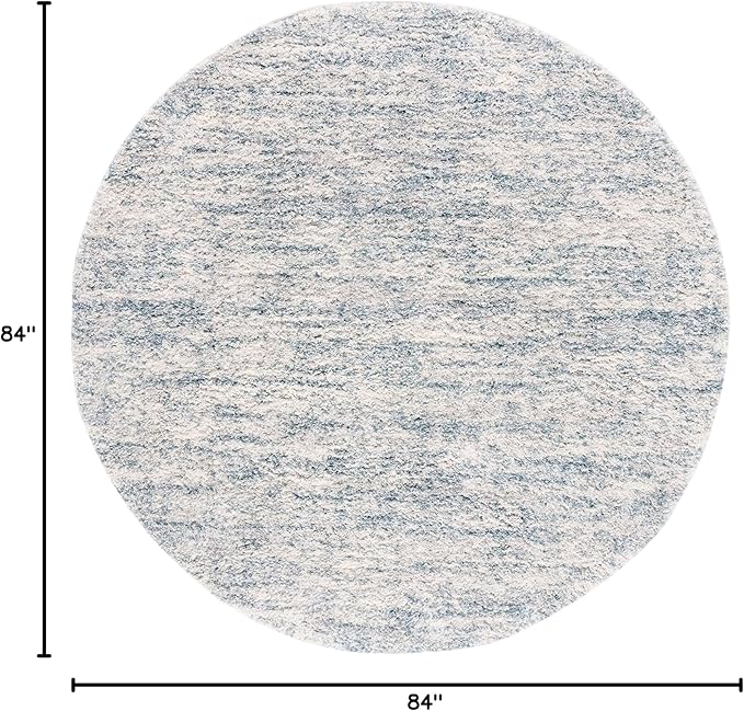 SAFAVIEH Berber Shag Collection Area Rug - 7' Round, Ivory & Light Aqua, 1.2-inch Thick Ideal for High Traffic Areas in Living Room, Bedroom (BER563J)