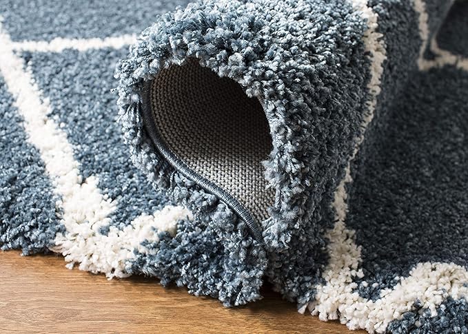 SAFAVIEH Hudson Shag Collection Runner Rug - 2'3" x 6', Slate Blue & Ivory, Modern Trellis Design, Non-Shedding & Easy Care, 2-inch Thick Ideal for High Traffic Areas in Living Room, Bedroom (SGH281L)