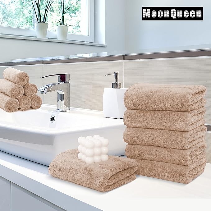 6 Pack Premium Hand Towels - Quick Drying - Microfiber Coral Velvet Highly Absorbent Towels - Multipurpose Use as Hotel, Bathroom, Shower, Spa, Hand Towel 16 x 28 inches (Brown)