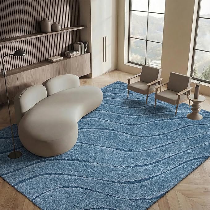 SAFAVIEH Area Rug 8x10 - Florida Shag Collection - Large - Light Blue & Blue, Non-Shedding & Easy Cleaning, Plush Thick Pile, Ideal for Living Room, Bedroom, Dining Space (SG472-6065)