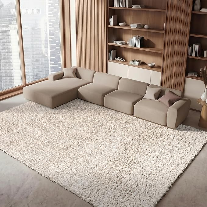SAFAVIEH Area Rug 8x10 - August Shag Collection - Large - Beige, Solid Pattern, Non-Shedding & Easy Cleaning, Plush Thick Pile, Ideal for Living Room, Bedroom, Dining Space (AUG200D)