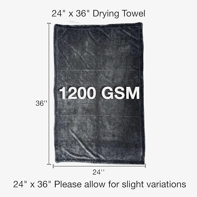 Car Drying Towel Microfiber - 24"x36" Jumbo Size, 1200 GSM Ultra-Thick, Scratch-Free & Super Absorbent, Zero-Lint Cloth for Car, Truck & SUV Pro Detailing - Dries Entire Vehicle in One Pass