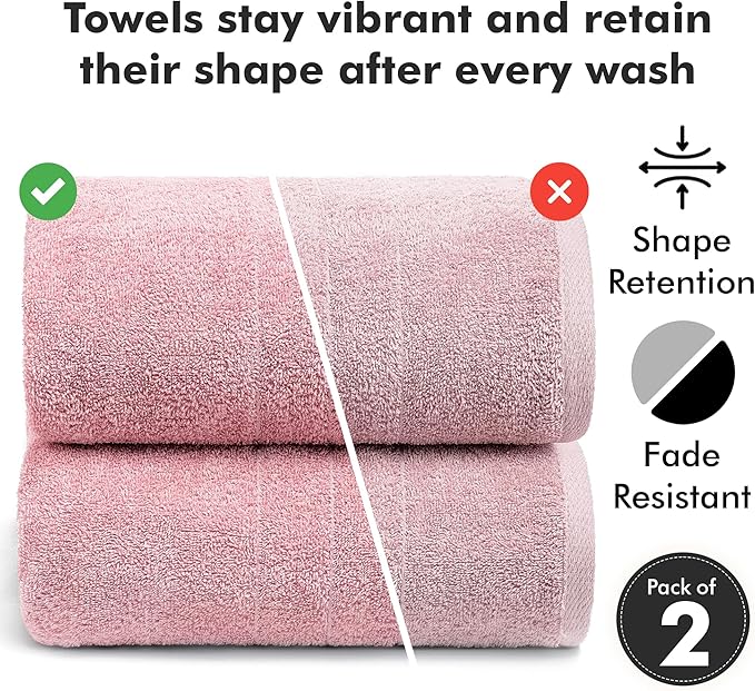 Bath Sheets – Extra Large Bathroom Sheet Set – Pack of 2 Jumbo Towels Baby Pink (71x35in) – 100% Cotton Soft Quick Dry Large Bath Towels for Adults Hotel Spa Bathroom Use