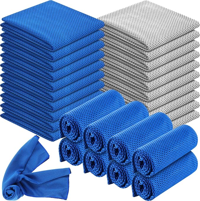 100 Pcs Cooling Towels Bulk 40 x 12 Inch Ice Towel Microfiber Sports Cooling Towels for Neck Face, Breathable Chilly Towel for Yoga Sport(Royal Blue, Light Gray)