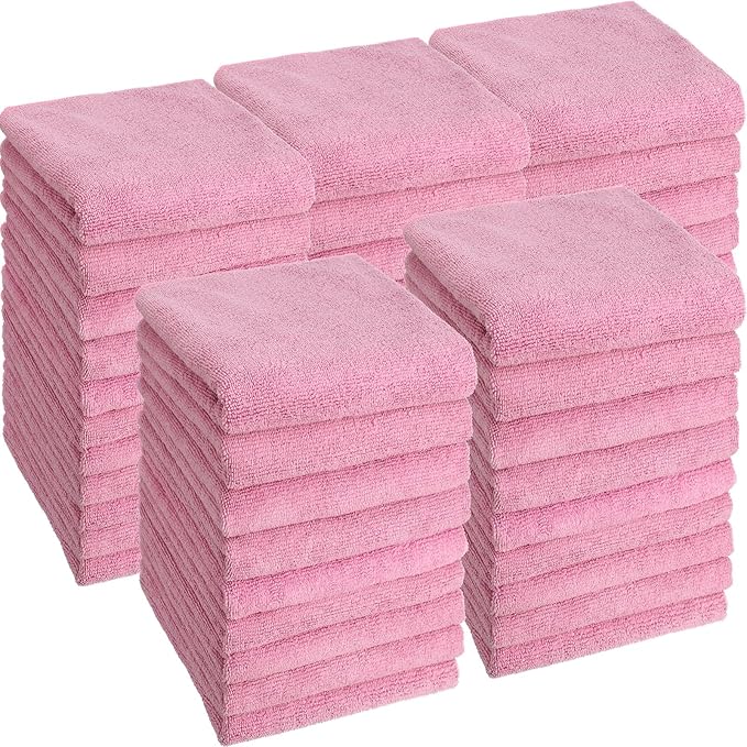 40 Pack Bleach Proof Towels Microfiber Absorbent Resistant Hair Hand Towels Bulk Quick Dry for Barber Gym Bath Spa Shaving (Pink,16 x 29 Inch)