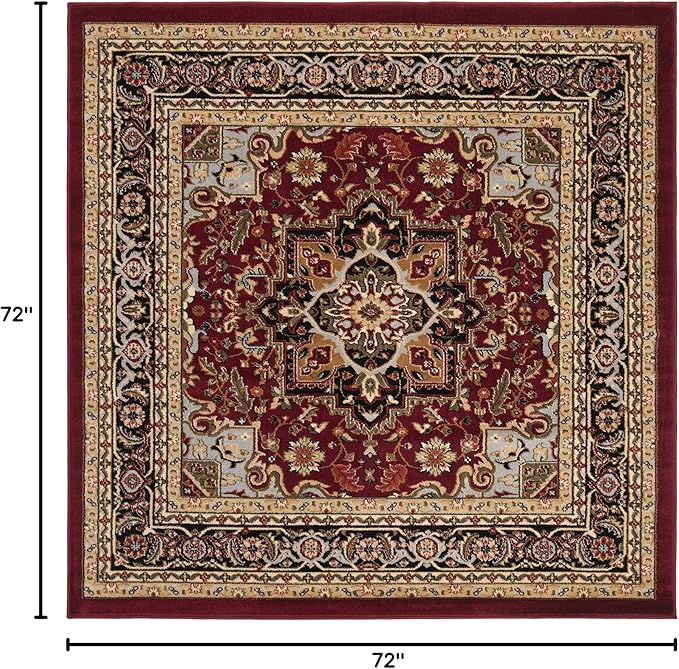 SAFAVIEH Lyndhurst Collection Area Rug - 6' Square, Red & Black, Traditional Oriental Design, Non-Shedding & Easy Care, Ideal for High Traffic Areas in Living Room, Bedroom (LNH330B)