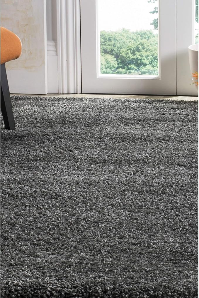 SAFAVIEH Santa Monica Shag Collection 3' x 5' Dark Grey SGN725 Solid Non-Shedding Living Room Bedroom Dining Room Entryway Plush 2-inch Thick Area Rug
