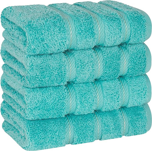 American Soft Linen Luxury Hand Towels for Bathroom, 600 GSM Heawy Weight 16x28 Size 100% Cotton Turkish 4 Piece Hand Face Towel Set, Turquoise Blue Hand Towels