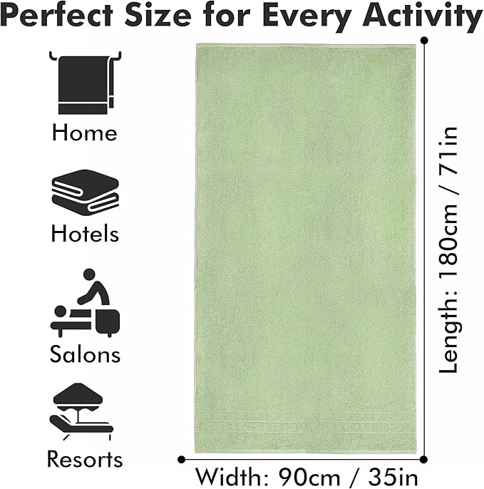 Bath Sheets – Extra Large Bathroom Sheet Set – Pack of 2 Jumbo Towels Light Green (71x35in) – 100% Cotton Soft Quick Dry Large Bath Towels for Adults Hotel Spa Bathroom Use