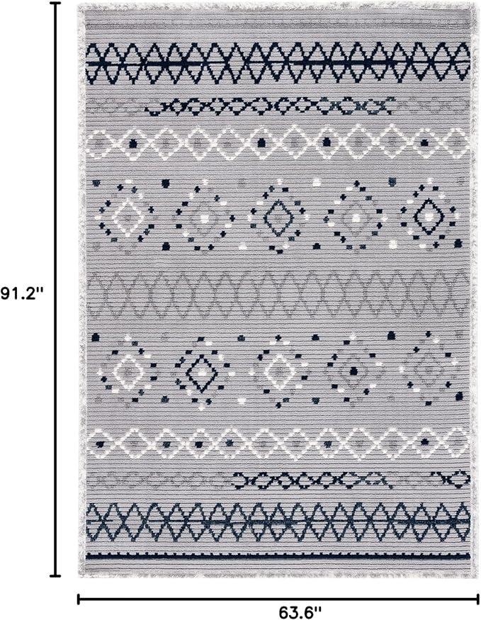 SAFAVIEH Marrakech Collection Area Rug - 5'3" x 7'6", Grey & Navy, Moroccan Boho Tribal Rustic Design, Non-Shedding & Easy Care, Ideal for High Traffic Areas in Living Room, Bedroom (MRK612F)