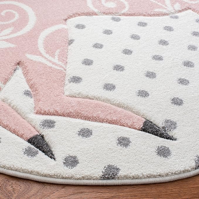 SAFAVIEH Carousel Kids Collection Area Rug - 3' Round, Ivory Grey & Pink, Non-Shedding & Easy Care, Ideal for High Traffic Areas for Boys & Girls in Playroom, Nursery, Bedroom (CRK163B)