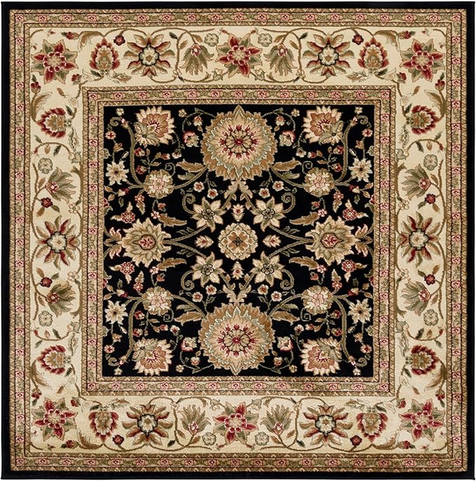 SAFAVIEH Lyndhurst Collection Area Rug - 6' Square, Black & Ivory, Traditional Oriental Design, Non-Shedding & Easy Care, Ideal for High Traffic Areas in Living Room, Bedroom (LNH212A)