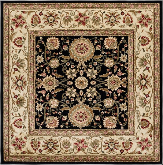 SAFAVIEH Lyndhurst Collection Area Rug - 5'3" Square, Black & Ivory, Traditional Oriental Design, Non-Shedding & Easy Care, Ideal for High Traffic Areas in Living Room, Bedroom (LNH212A)