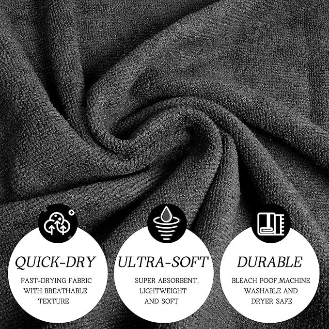 48 Pack Bleach Proof Towels 16x 26inch Microfiber Absorbent Hair Towels Bulk Bleach Salon Hand Drying Cloth for Gym Bath Spa Shaving Shampoo Home(Black)