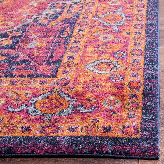 SAFAVIEH Evoke Collection 12' x 18' Fuchsia / Orange EVK275S Oriental Medallion Distressed Non-Shedding Living Room Bedroom Dining Home Office Area Rug