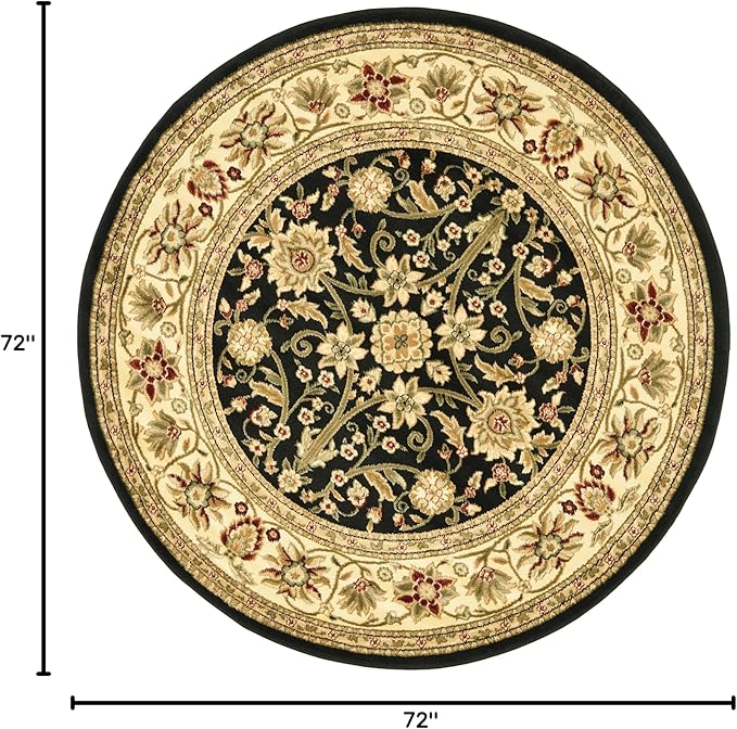 SAFAVIEH Lyndhurst Collection 6' Round Black/Ivory LNH212A Traditional Oriental Non-Shedding Dining Room Entryway Foyer Living Room Bedroom Area Rug