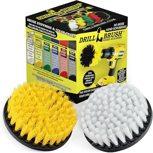 Drill Brush - 5-inch Spin Brush Cleaning Kit - Calcium, Mineral Deposits, Soap Scum, Rust - Hard Water Stain Remover - Grout Cleaner - Shower Curtain - Bath Mat - Bathroom Accessories - Shower Door