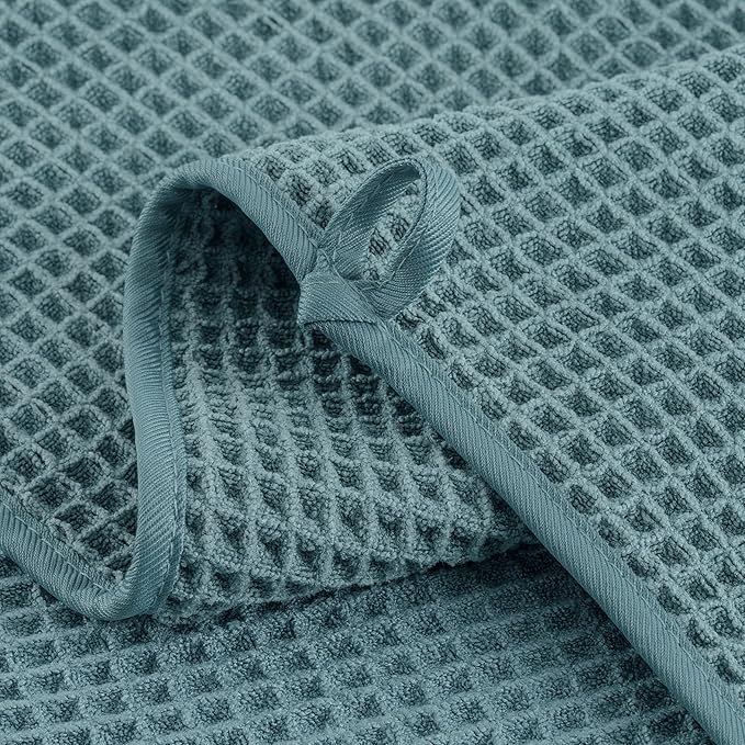 Microfiber Waffle Bath Towels, 4 Pieces, Soft, Absorbent, Fast Drying, Lint Free 430 GSM (Green)