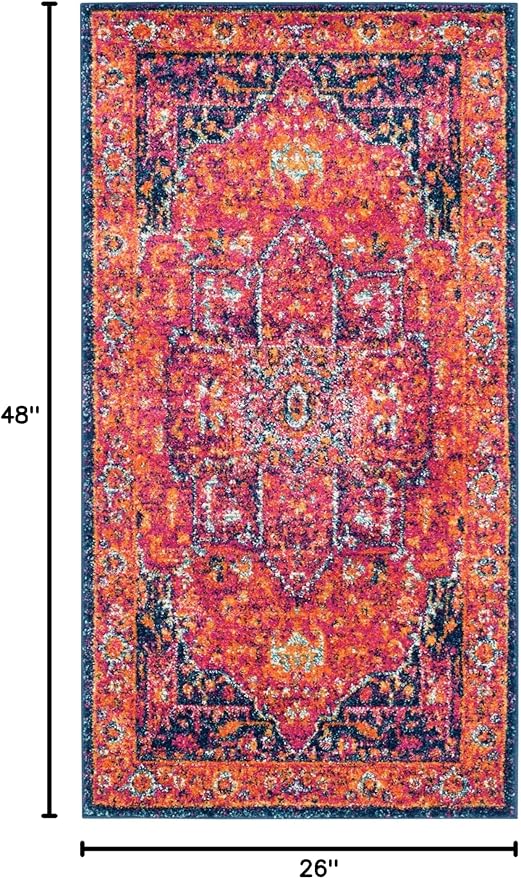 SAFAVIEH Evoke Collection 2'2" x 4' Fuchsia / Orange EVK275S Oriental Medallion Distressed Non-Shedding Living Room Bedroom Accent Rug