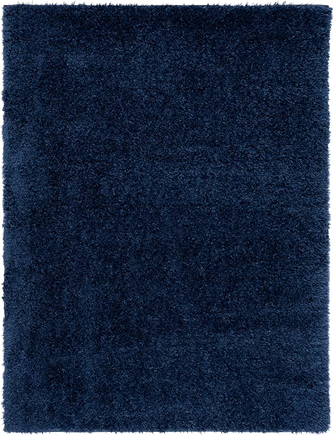 SAFAVIEH Lindsay Shag Collection Area Rug - 5'3" x 7'6", Navy, Contemporary Design, Ideal for High Traffic Areas in Living Room, Bedroom & Dining Room (LNS560N-5)
