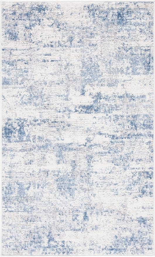 SAFAVIEH Amelia Collection Accent Rug - 3' x 5', Ivory & Blue, Modern Abstract Design, Non-Shedding & Easy Care, Ideal for High Traffic Areas in Entryway, Living Room, Bedroom (ALA700A)