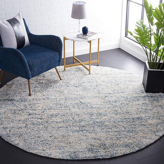 SAFAVIEH Berber Shag Collection Accent Rug - 4' Round, Ivory & Light Aqua, Modern Design, Non-Shedding & Easy Care, 1.2-inch Thick, Ideal for The Living Room, Bedroom, Dining Room (BER563J-4R)