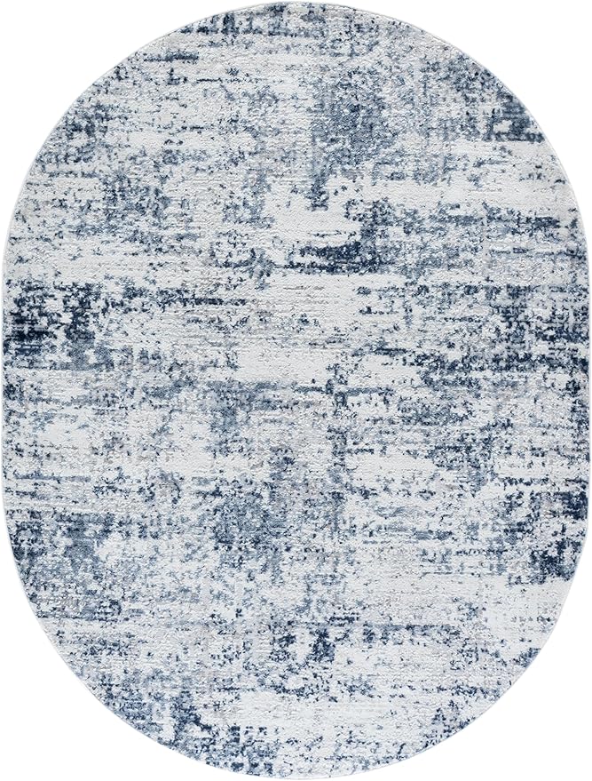 SAFAVIEH Amelia Collection Area Rug - 6' x 8' Oval, Ivory & Navy, Modern Abstract Design, Non-Shedding & Easy Cleaning, Ideal for Living Room, Bedroom, Dining Space (ALA700B)
