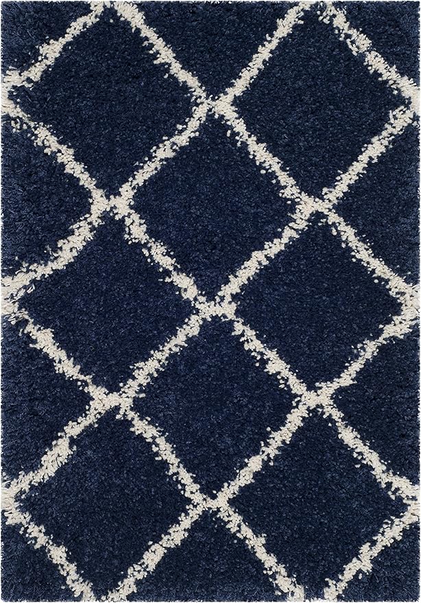 SAFAVIEH Hudson Shag Collection Accent Rug - 2' x 3', Navy & Ivory, Modern Trellis Design, Non-Shedding & Easy Care, 2-inch Thick Ideal for High Traffic Areas in Foyer, Living Room, Bedroom (SGH281C)