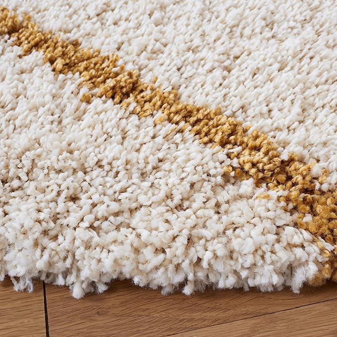 SAFAVIEH Hudson Shag Collection 4' Round Ivory/Gold SGH281E Modern Diamond Trellis Non-Shedding 2-inch Thick Area Rug