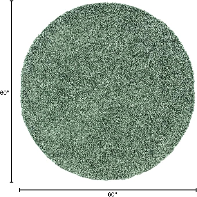 SAFAVIEH August Shag Collection 5' Round Green AUG200Y Solid Non-Shedding Living Room Bedroom Dining Room Entryway Plush 1.5-inch Thick Area Rug