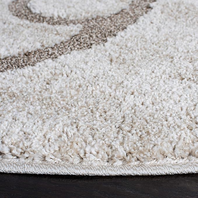 SAFAVIEH Florida Shag Collection Area Rug - 9' Round, Ivory & Beige, Scroll Design, Non-Shedding & Easy to Clean, High-Low Plush Pile, Ideal for Living Room, Bedroom, Dining Space (SG455-13LT)