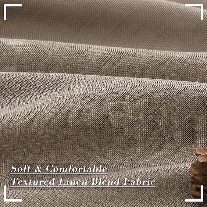 Joywell Dark Camel Back Tab Rod Pocket Linen Curtains 96 Inches Long 2 Panels for Living Room Bedroom Neutral Boho Farmhouse Rustic Light Filtering Semi Sheer Curtains Window Treatment 52x96