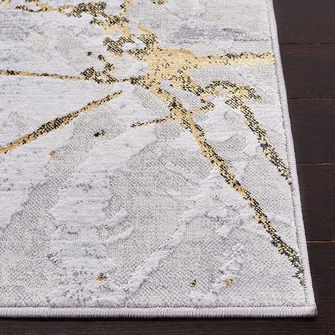SAFAVIEH Amelia Collection Runner Rug - 2' x 18', Grey & Gold, Modern Abstract Design, Non-Shedding & Easy Care, Ideal for High Traffic Areas in Living Room, Bedroom (ALA293G)
