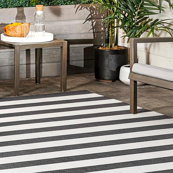 nuLOOM Christa Black/Off White, 3' x 5', Striped, Soft and Cozy, High Traffic, Stain Resistant, Easy Clean, Durable Area Rug for Indoor/Outdoor Patio, Deck, Porch, Garden, Courtyard
