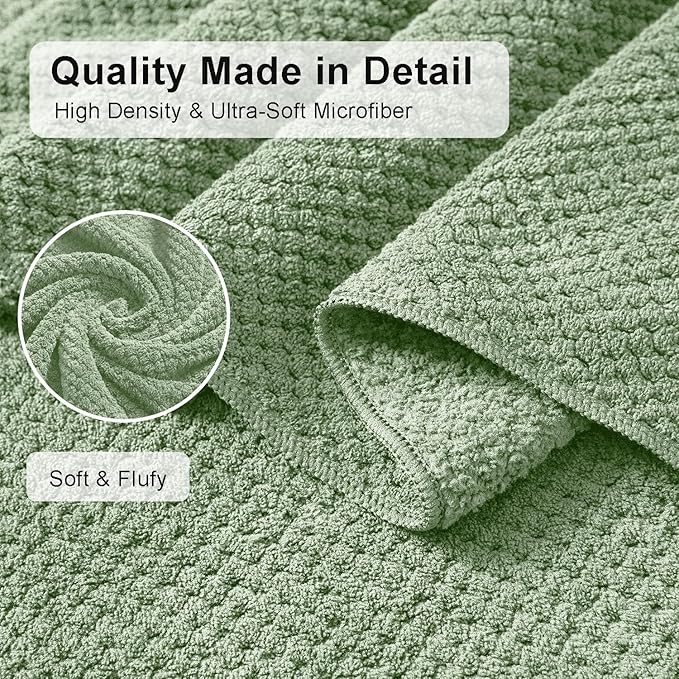 Oliven 8 Piece Green Family Bath Towel Set-2 Oversized Bath Towel Sheets,2 Hand Towels,4 Washcloths-600GSM Soft Highly Absorbent Quick Dry Beach Chair Towels Woven Towels for Bathroom Hotel and Spa