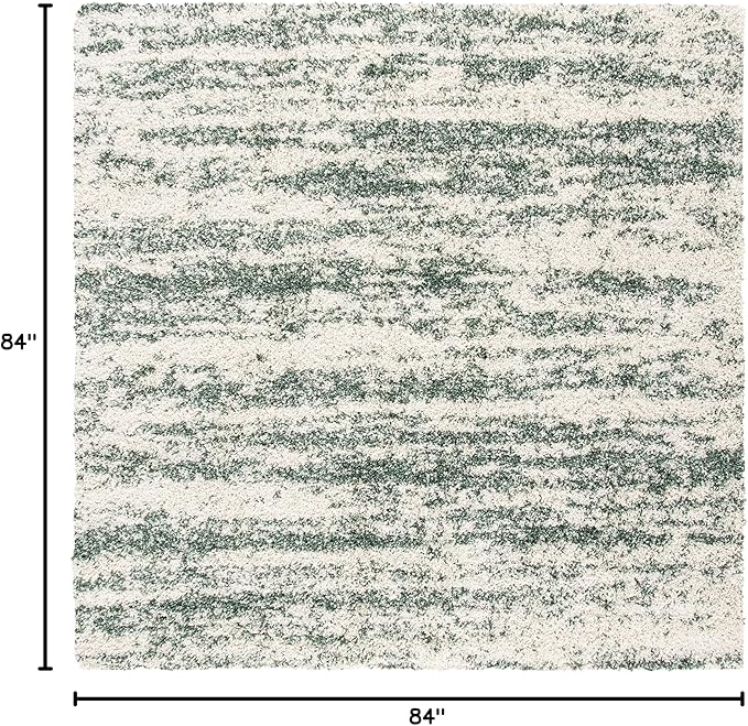 SAFAVIEH Hudson Shag Collection Area Rug - 7' Square, Ivory & Green, Modern Design, Non-Shedding & Easy Care, 2-inch Thick Ideal for High Traffic Areas in Living Room, Bedroom (SGH206Y)
