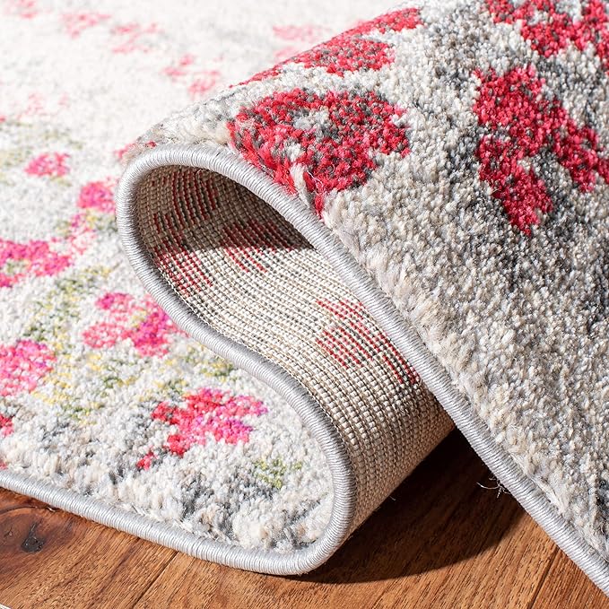 SAFAVIEH Monaco Collection Area Rug - 5'1" x 7'7", Ivory & Pink, Floral Design, Non-Shedding & Easy Care, Ideal for High Traffic Areas in Living Room, Bedroom (MNC205R)