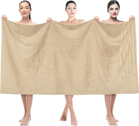 American Soft Linen 35x70 Jumbo Large Bath Towel, 600 GSM 100% Cotton Turkish Bath Sheet, Oversized Luxury Bath Towel for Bathroom Beach and Pool, Beige