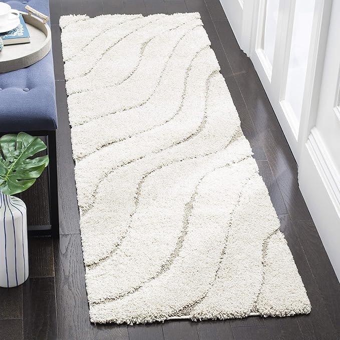 SAFAVIEH Florida Shag Collection Runner Rug - 2'3" x 11', Cream & Beige, Non-Shedding & Easy Care, 1.2-inch Thick Ideal for High Traffic Areas in Living Room, Bedroom (SG472-1113)