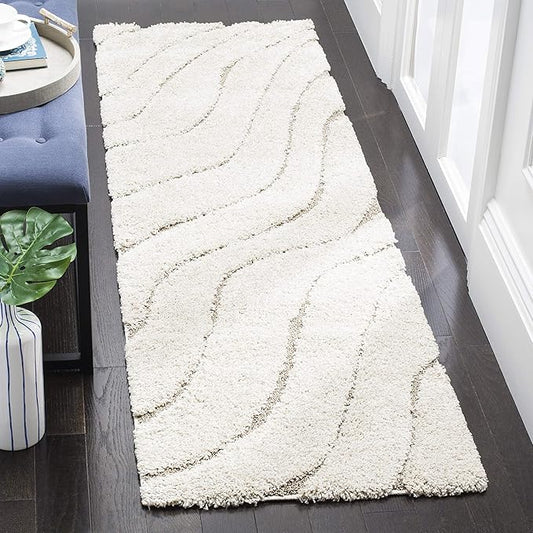 SAFAVIEH Florida Shag Collection Runner Rug - 2'3" x 9', Cream & Beige, Non-Shedding & Easy Care, 1.2-inch Thick Ideal for High Traffic Areas in Living Room, Bedroom (SG472-1113)