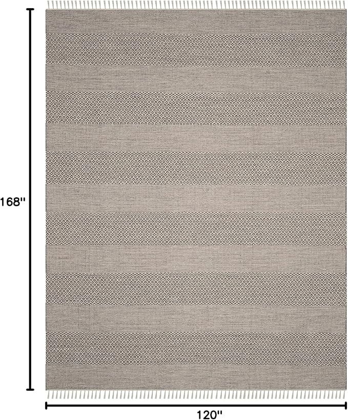 SAFAVIEH Montauk Collection Area Rug - 10' x 14', Ivory & Anthracite, Handmade Flat Weave Boho Farmhouse Cotton Tassel Fringe, Ideal for High Traffic Areas in Living Room, Bedroom (MTK330N)