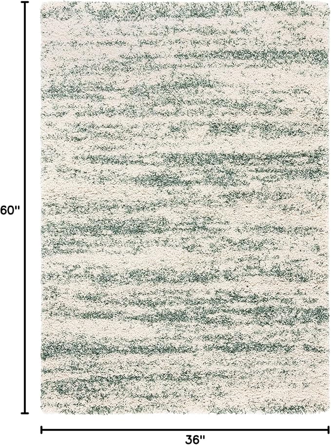 SAFAVIEH Hudson Shag Collection Accent Rug - 3' x 5', Ivory & Green, Modern Design, Non-Shedding & Easy Care, 2-inch Thick Ideal for High Traffic Areas in Entryway, Living Room, Bedroom (SGH206Y)