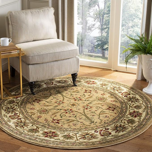 SAFAVIEH Lyndhurst Collection 8' Round Beige/Ivory LNH212D Traditional Oriental Non-Shedding Dining Room Entryway Foyer Living Room Bedroom Area Rug