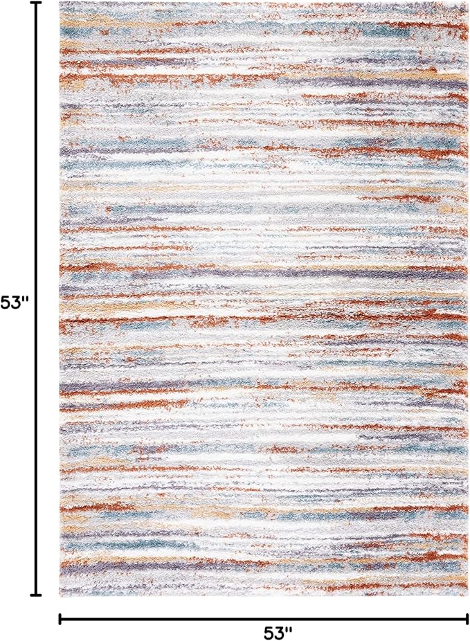 SAFAVIEH Berber Shag Collection Area Rug - 4'5" Square, Blue Rust & Ivory, Stripe Design, 1.2-inch Thick Ideal for High Traffic Areas in Living Room, Bedroom, Dining (BER565A-4SQ)