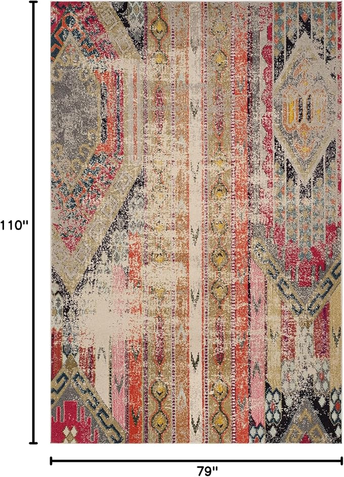 SAFAVIEH Monaco Collection Area Rug - 6'7" x 9'2", Light Grey & Multi, Boho Chic Tribal Distressed Design, Non-Shedding & Easy Care, Ideal for High Traffic Areas in Living Room, Bedroom (MNC222G)