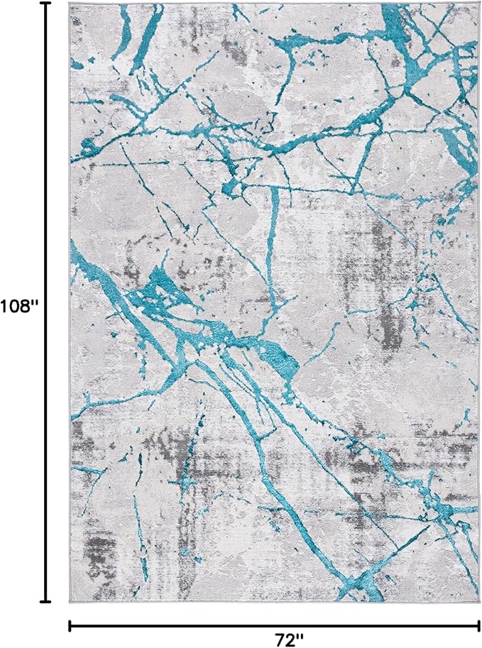SAFAVIEH Amelia Collection Area Rug - 6' x 9', Grey & Aqua, Modern Abstract Design, Non-Shedding & Easy Care, Ideal for High Traffic Areas in Living Room, Bedroom (ALA293H)